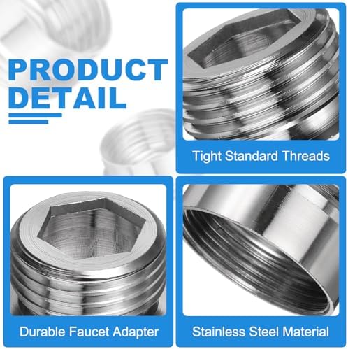 uxcell 3Pcs Faucet Adapter Kit, Male 0.79in to Female 0.85in Kitchen Sink Stainless Steel Tap Aerator Adapter Set to Connect Garden Hose, Water Filter, Standard Hose Diverter - Image 3