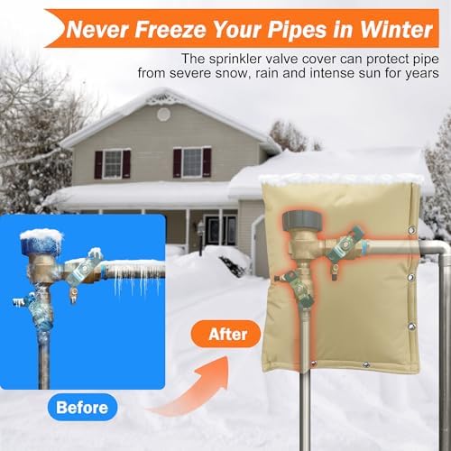 2-Way Opening Backflow Preventer Insulation Cover 5°F,Sprinkler Cover for Outside,5 Layers Waterproof 600D Sprinkler Valve Well Pump Cover for Winter Freeze Protection 24" W x 24" H, Khaki - Image 3
