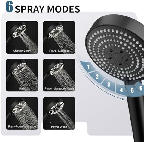 OFFO Filtered Shower Head with Handheld, 20 Stage Shower Head with Filters for Hard Water with 60" Stainless Steel Hose & Holder, 6 Modes High Pressure Shower Head to Remove Chlorine, Matte Black - Image 4