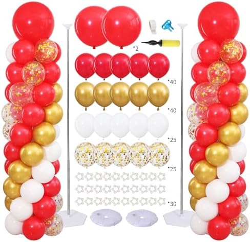 Red and Gold Balloon Column Stand Kit Set of 2 for Floor by ZyloonDecoration