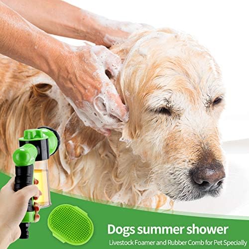 Weewooday Dog Washing Hose Attachment 8 Way Spray Pattern Garden Hose Nozzle with Soap Dispenser Dog Shampoo Hoses Attachment with Pet Bath Brush Pet Bathing and Garden Nozzle(Green) - Image 5