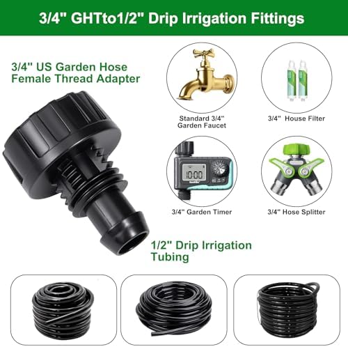 10 Pcs 1/2 Inch Drip Irrigation Tubing to Faucet/Garden Hose Adapter, 3/4" FHT to 1/2" (1/2" ID x0.6-0.65" OD) Drip Irrigation Fittings (1/2" Faucet Adapter 10pcs) - Image 6