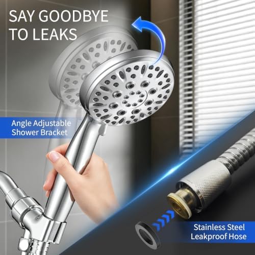 Handheld Shower Head, 6 Spray Modes High Pressure Showerhead, Chrome Finish - Image 5