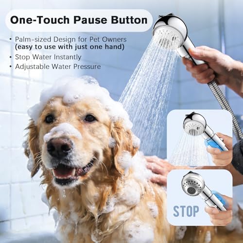 Quiet Dog Shower Attachment with One-Button Pause, 2-Mode Mini Pet Shower Head for Nervous Dog Bath& Dog Head, 98'' Long Hose, Palm-Size Design, Gentle Water Flow Perfect for Cat, Fits Shower Arm Only - Image 4