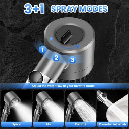 Shower Head, Drops Shower Head High Pressure, Showerhead with Handheld and 3 Filters, 4 Spray Modes & Pause Switch, Silicone Scalp Massager, 59" Hose & Bracket for Hard Water & Pets - Image 4