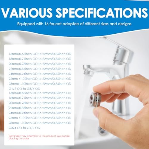16Pcs Faucet Adapter with Rubber Sealing Rings - Brass Aerator Male Female Faucet Adapter to Connect Garden Hose, Water Filter, Standard Hose via Diverter - Image 3