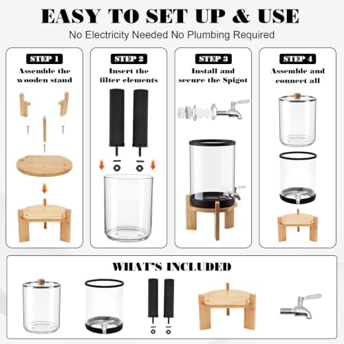 3.4 Gal Gravity Fed Water Filtration System, Glass Water Filter Dispenser - Image 5