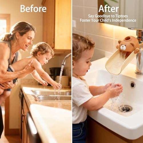 Skyroku Toddler Faucet Extender & Blue Bathtub Spout Cover, Sink Extender with Temperature Sensor for Bathroom Sinks, Kitchen, Bathtubs, Bundle and Save! (BrownGrey) - Image 6