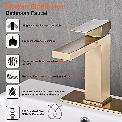 AVSIILE Brushed Gold Bathroom Faucet, Golden Single Hole Vanity Bath Faucet - Image 6
