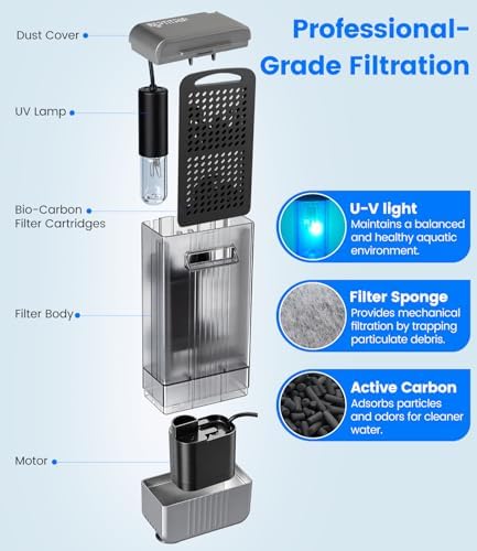 Aquarium Filter with U-V Light, Turtle Tank Filter for Up to 10 Gallon - Image 4