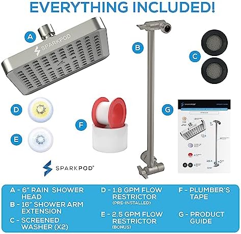 SparkPod Square Rain Shower Head with Extension Arm - Height Adjustable Shower Head with High Pressure Performance - Easy 1-Minute Installation (6" Square, Elegant Brushed Nickel) - Image 7