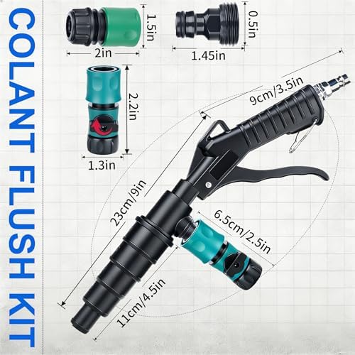 LURKA Coolant System Flush Gun, Lever Action Heater Core Flush Kit with 3/4" & 1/2" Garden Hose Adapters/Shut-Off Valve, Air & Water Combo Radiator Flusher, Nozzles for 5 Sizes of Hoses (19-40mm) - Image 4