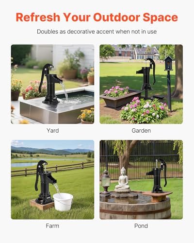 VEVOR Well Hand Pitcher Pump, 25 ft Maximum Lift, Antique Cast Iron Manual Hand Water Pump, NPT 1-1/4 in Connection, Easy Installation, Old Fashioned for Outdoor Garden, Pond, Backyard, Farm, Black - Image 6