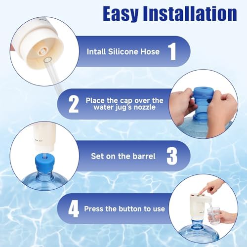 Dual Pump Water Dispenser for 5 Gallon Bottle, Electric Water Bottle Pump with Water Jug Cap, Powerful Flow, USB Rechargeable Automatic for Home, Office, Camping-Beige - Image 5