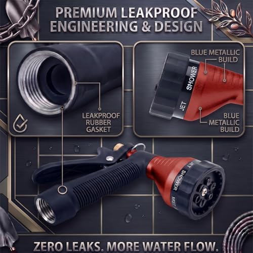 GREEN MOUNT Water Hose Nozzle 2-Pack, Zinc Alloy Garden Spray Nozzle with Adjustable Spray Patterns, Leakproof Rustproof Trigger Lock for Outdoor Cleaning & Car Wash, Blue & Red - Image 7