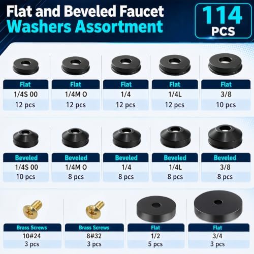 KEZE 114 PCS Faucet Washers Assorted Kit with Brass Bibb Screws Assortment - Image 2