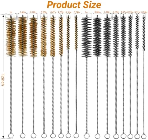 RAWILL 16Pcs Tube Cleaning Brush, Brass Stainless Steel Engine Cleaning Brushes, 12 Inch Long Round Wire Pipe Cleaner for Deep Pipes, Auto Parts, Engine Parts, 8 Sizes - Image 2
