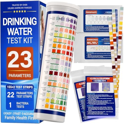 Water Test Kit for Drinking Water, 23-in-1 Water Test Strips for Tap & Well Water, Tests Hardness, Lead, Iron, Copper, Chlorine, Fluoride, pH, Nitrate & More, Fast Home Water Testing, 155 Strips by Unknown