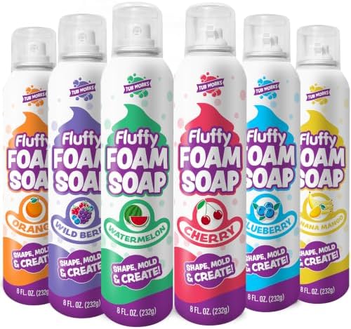 Tub Works® Fluffy Foam Soap, Variety 6 Pack | Shape, Mold & Create Bath Art with Soft Bath Foam for Kids | Gentle, Cleansing Kids Bath Soap | Easy-to-Use Spray Nozzles | Fruity, Fun Bath Colors by TubWorks
