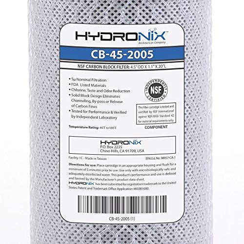 Hydronix CB-45-2005/3 Universal 4.5" x 20” Whole House Water Filter Replacement Cartridge, Commercial & Industrial NSF, Coconut Shell Activated Carbon Block CTO, 5 Micron (3 Pack) - Image 6