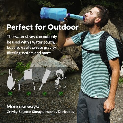Membrane Solutions Squeeze Water Filtration System, Survival Water Purifier Kit, Portable Backpacking Gear for Hiking Camping Travel(6+6) - Image 3