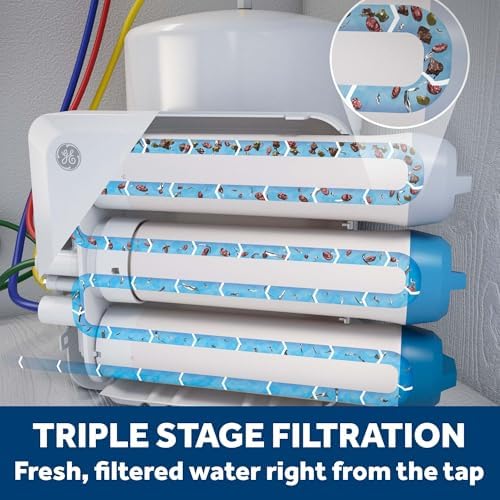 GE 3 Stage Reverse Osmosis Under Sink Water Filtration System with Faucet, Reduces Lead, Chlorine, Arsenic & More, Replace Filters (FQ18PN, FQ18MN, FQ18RT) Every 6/12 Months, GXRQ18NBN - Image 3