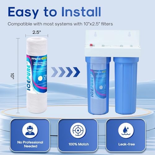 ICEPURE 10" x 2.5" Whole House String Wound Sediment Water Filter for Well Water, 5 Micron Water Cartridge Replacement for Any 10 inch RO Unit, Aqua-Pure AP110, WP-5, CFS110, WFPFC4002, CW-MF, 3 PACK - Image 2