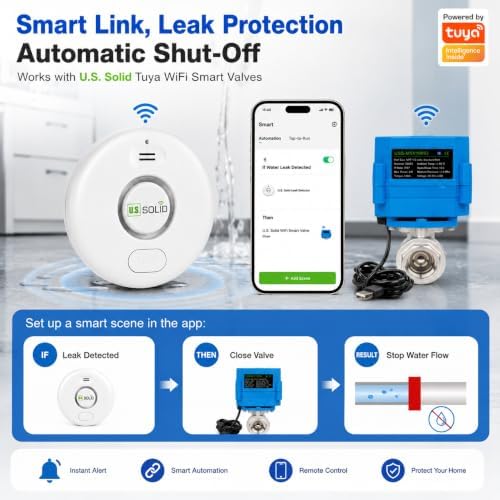 U.S. Solid Smart WiFi Water Leak Alarm(5-PACK) Bundle with 1 Inch PVC Motorized Ball Valve, Smart Life App Automation, Remote Water Shutoff - Image 5