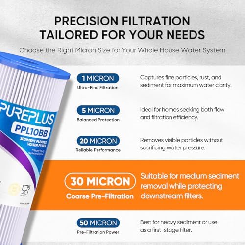 PUREPLUS 30 Micron 10" x 4.5" Whole House Pleated Sediment Filter,2 Pack - Image 3