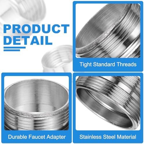 uxcell 3Pcs Faucet Adapter Kit, Male 0.85in to Male 1in Kitchen Sink Stainless Steel Tap Aerator Adapter Set to Connect Garden Hose, Water Filter, Standard Hose Diverter - Image 3
