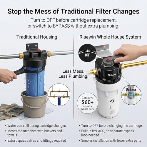 Whole House Water Filter System, 10" x 4.5" Housing with Built-in Bypass Valve, 3-in-1 PAC Sediment & Carbon Filter, 1" NPT High Flow Filtration for City Water - Image 2
