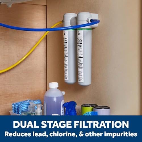 GE Dual Stage Under Sink Water Filtration System with Faucet, Reduces Lead, Chlorine & More, Easy Install, Twist & Lock Design, Replace Filters (FQK2J) Every 6 Months, GXK255TBN - Image 2