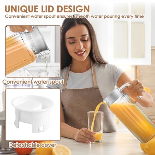 2 Pack Plastic Pitcher with Ribbed Design, 1.1L BPA-Free Jar with Lid, Fridge Pitcher Shatter-Proof and Vented - Image 5