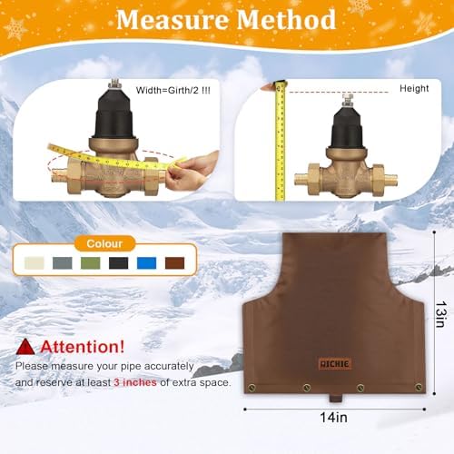 Backflow Preventer Insulated Cover (5°F) for Winter Freeze Protection, 14"W x 13"H Thickened Pressure Reducing Value & Well Pump Cover, Outdoor Waterproof Insulation Pouch for Sprinkler Valve, Brown - Image 2