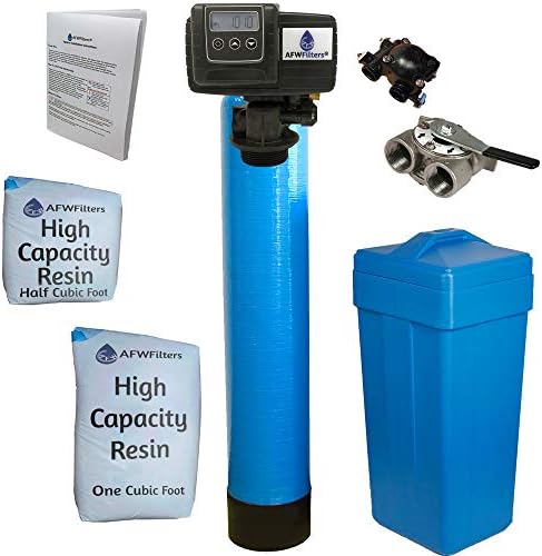 AFWFilters 1.5 Cubic Foot (48k) Whole Home Water Softener with High Capacity Resin, 1" Stainless Steel FNPT Connection, and Blue Tanks by Abundant+Flow+Water+Systems