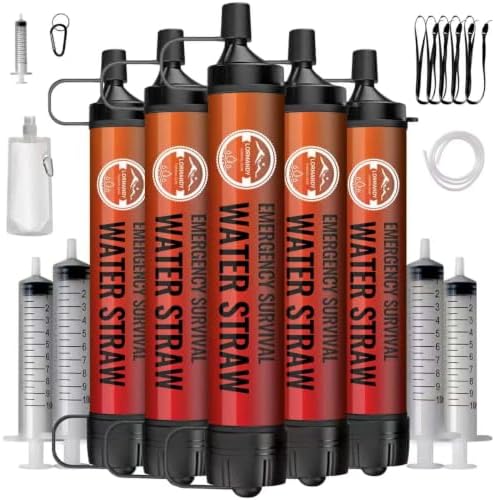 Straw Water Filter 5 Pack - Outdoor Camping & Hiking Survival Gear by Lormandy