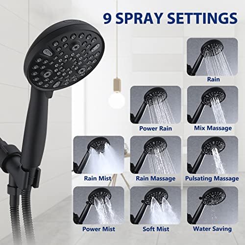 High Pressure 10 Setting Handheld Shower Head, 5" Detachable Showerhead Spray Built-in Power Wash to Clean Tub, Tile & Pets, 79" Extra Long Stainless Steel Hose, Adjustable Bracket - Matte Black - Image 5