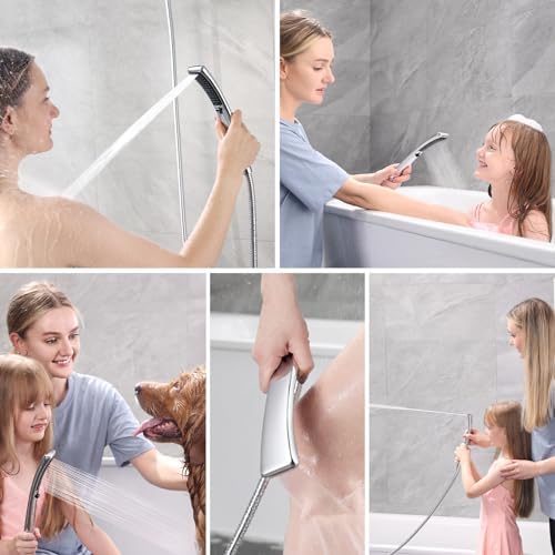 BRIGHT SHOWERS High Pressure Dual Shower Head Combo, Handheld Showerhead Rainfall Shower Head Set with Black Face, 60 Inch Long Stainless Steel Shower Hose, Chrome - Image 4