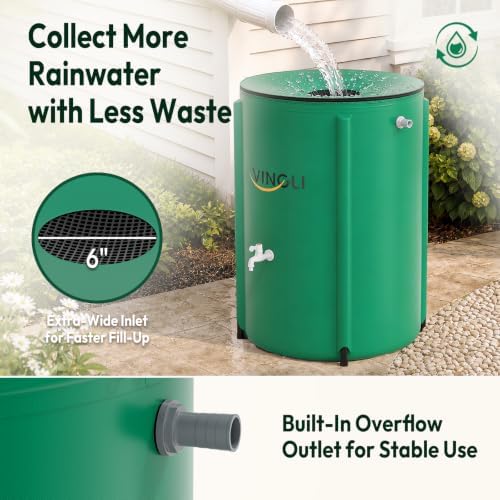 VINGLI 100 Gallon Collapsible Rain Barrel, Portable Water Storage Tank, Rainwater Collection System Downspout, Water Catcher Container with Filter Spigot Overflow Kit - Image 5