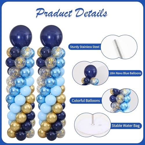 Navy Blue and Gold Balloon Column Stand Kit Set of 2 for Floor - Image 5