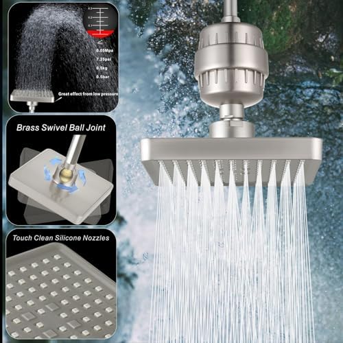 Voolan Filtered Shower Head - 20 Stage Luxury Rain Shower Filter For Hard Water for Remove Chlorine and Harmful Substances - 6" Square High Pressure Rainfall Showerhead (Brushed Nickel) - Image 4