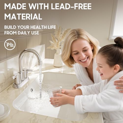 Phiestina 4 Inch Centerset 2 or 3 Holes 2 Handle Chrome Lead-Free Bathroom Faucet, Swivel Spout with Copper Pop Up Drain and 2 Water Supply Lines, BF015-1-C - Image 4