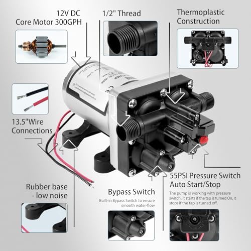 WASSERMANN RV Water Pump 12V DC 4008-101-A65/E65 Replacement, 3.0 GPM 55PSI, Quiet Water Pump for Camper RV Shower Garden Industrial Yacht Sprayer Food Truck Travel Trailer Water Pumps with Acessories - Image 4