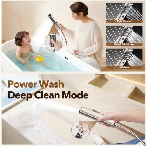JDO High Pressure Rain Shower Head with Handheld Spray Brushed Nickel - Image 6