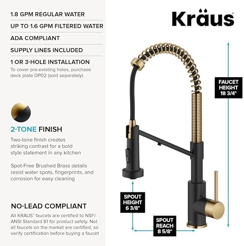 KRAUS Bolden 2-in-1 Commercial Style Pull Down Single Handle Water Filter Kitchen Faucet for Reverse Osmosis or Water Filtration System in Brushed Brass/Matte Black, KFF-1610BBMB - Image 3