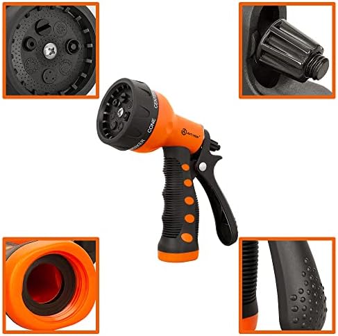 AUTOMAN-Garden-Hose-Nozzle,ABS Water Spray Nozzle with Heavy Duty 7 Adjustable Watering Patterns,Slip Resistant for Watering Plants,Lawn& Garden,Washing Cars,Cleaning,Showering Pets - Orange - Image 3