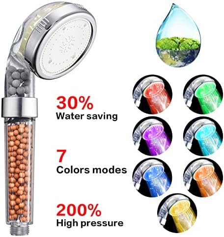 Nosame® Led Shower Head, Filter Filtration High Pressure Water Saving 7 Colors Automatically No Batteries Needed Spray Handheld Showerheads 1.6 GPM for Dry Skin & Hair - Image 2