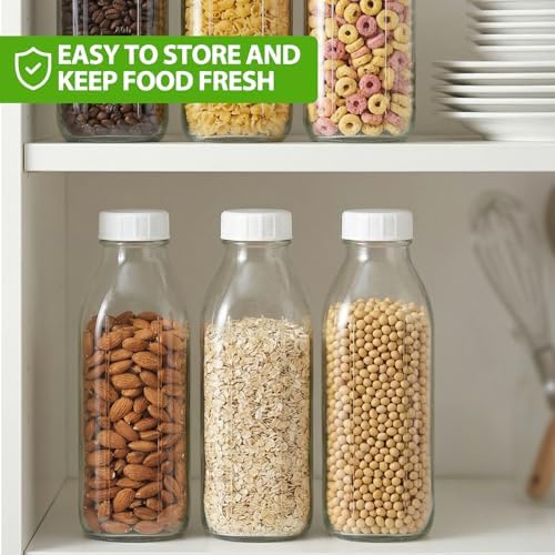 CUCUMI 4 Pack 32 Oz Glass Milk Bottle with Reusable Lid - Image 6