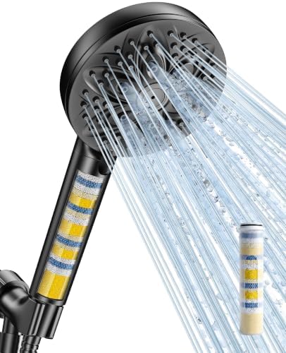 6-Setting Filtered Handheld Shower Head, JDO High Pressure Shower Head with Replaceable Filter Cartridge 4.7 Inch Detachable Showerhead for Chlorine Hard Water Removal, 59 Inch Stainless Steel Hose by JDO