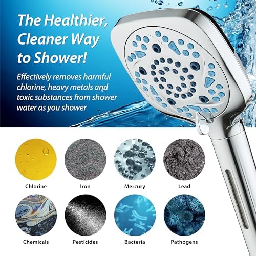 AquaCare High Pressure 10 Spray Mode Filtered Showerhead - Handheld Shower Head Filters Chlorine to Heal Dry Skin, Revive Hair - Dual Power Wash Cleans Tub, Tile, Pets - Hard Water Softener, Chrome - Image 6
